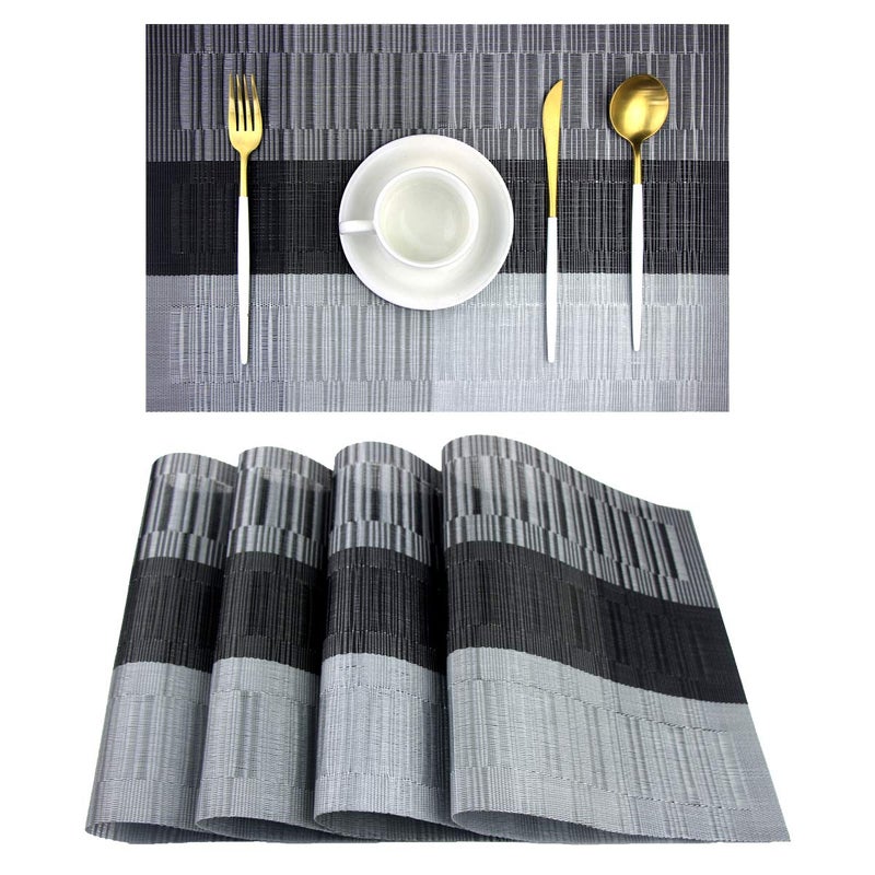 PIGCHCY Placemats,Washable Vinyl Woven Table Mats,Elegant Durable Placemats for Dining Table Set of 4 (Black) - Image 1